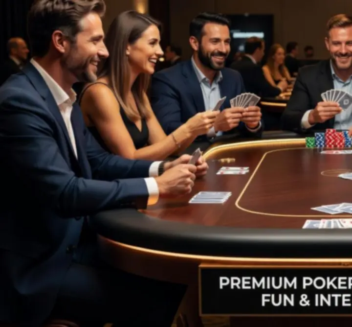 Mobilní pokerový stůl s hosty během tematické společenské akce